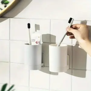 1pc Easy-to-install Wall-mounted Toothbrush and Toothpaste Holder - Space-saving Bathroom Storage Organizer Bathroom Accessory