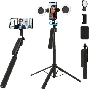 Auto Face Tracking Selfie Stick Tripod with Fill Light, 360 Rotation & Gesture Control, 70.9" Selfie Stick Tripod for Iphone with Remote for for Tiktok/Vlog/Live Stream/Video Recording DreamPigeon