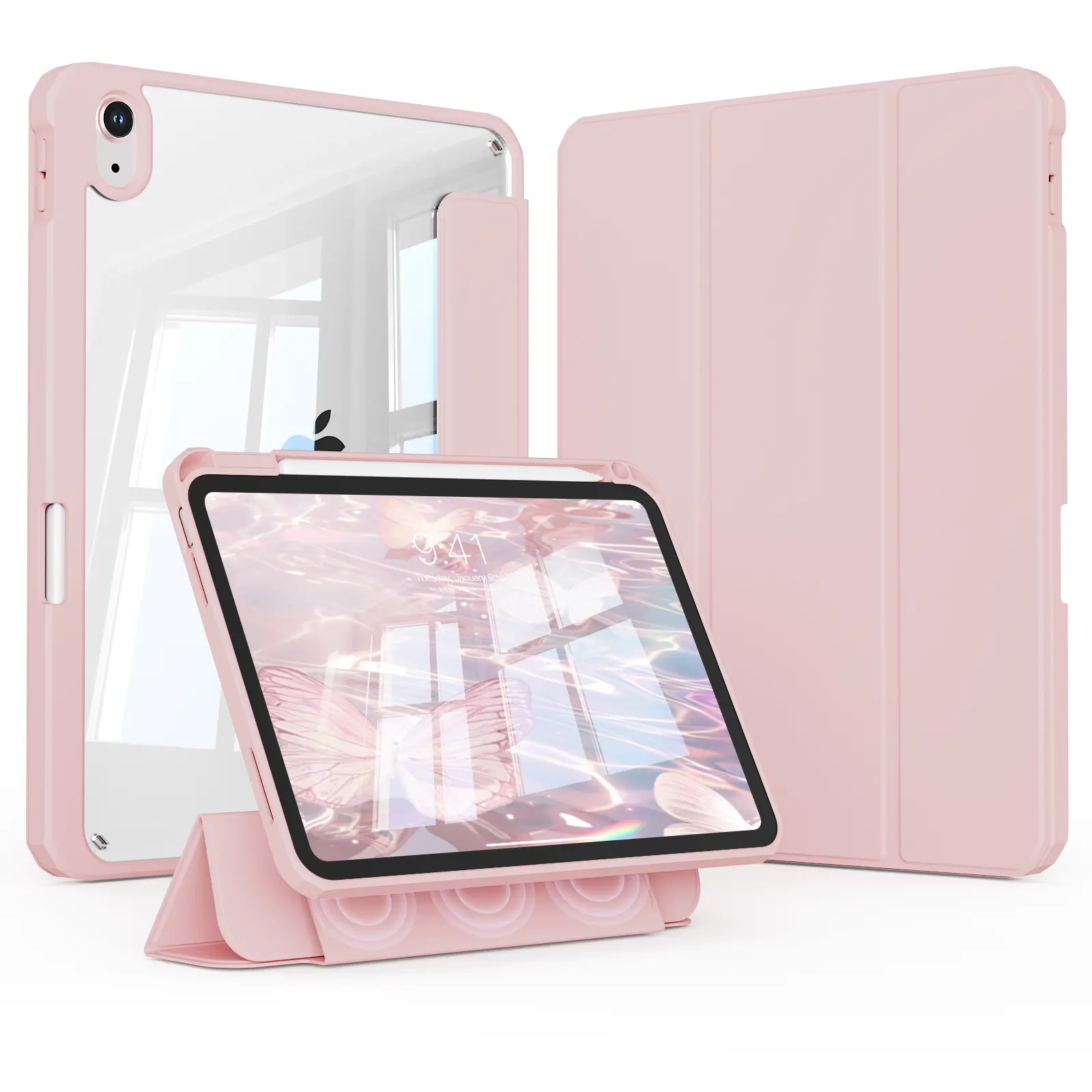 Case for iPad Air 11″(M4/M3/M2),iPad Air 5th/4th Gen 10.9″,iPad (A16) 11th/10th Gen 2025/2022 (11″/10.9″),iPad 9th/8th/7th Gen 10.2″ with Pencil Holder,Removable Magnetic Cover,Vertical Stand,Lightweight Trifold Stand Cover & Auto Wake/Sleep