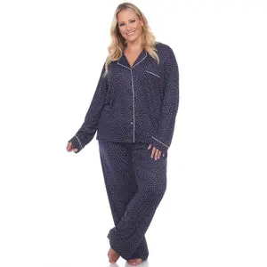 212 MAIN Women's Long-Sleeve Cute Fashion Matching Pajama Set - Navy Plus Size 3X, Easy-Wash Casual Loungewear Nightwear (PS3686-13-3X)