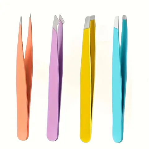 Eyebrow Tweezers Set, 4 Counts/set Stainless Steel Eyebrow Tweezers, Professional Makeup Tools for Women & Girls, Christmas Gift