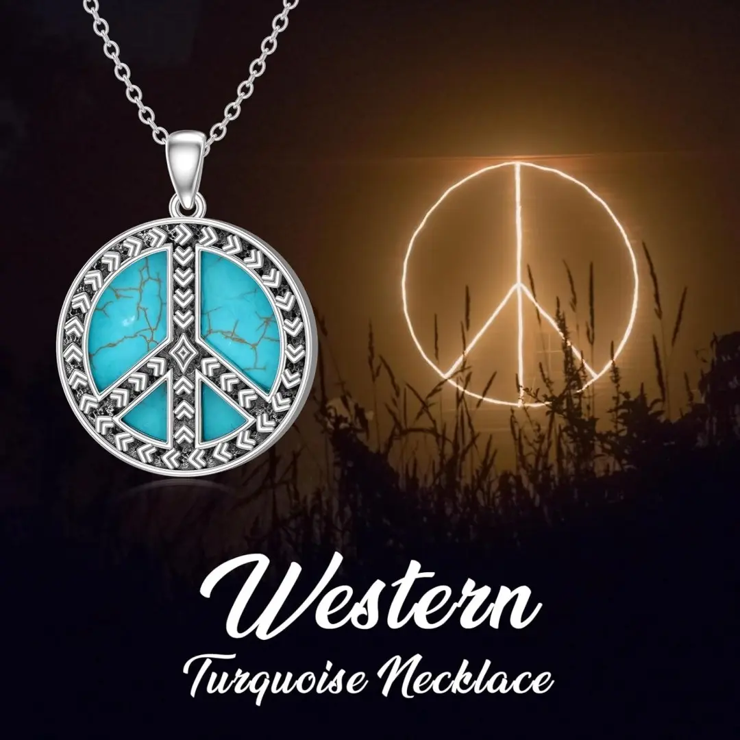 Turquoise Peace Sign Pendant Necklace Handmade Retro Hippie Style Unisex Jewelry Gift Long Lasting Quality
