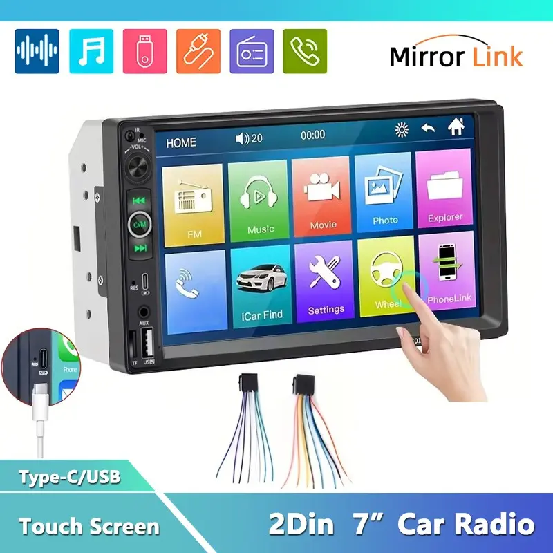 17.78cm HD In-Dash DVD & Video Receiver for Car, 2 Din Stereo with Mirror Link, MP5 Player, IR Remote Control, Built in Car DVR, USB Aux Input - Universal Fit, Car Stereo System | Modern Car Stereo | Durable Car Stereo | Car Video Players