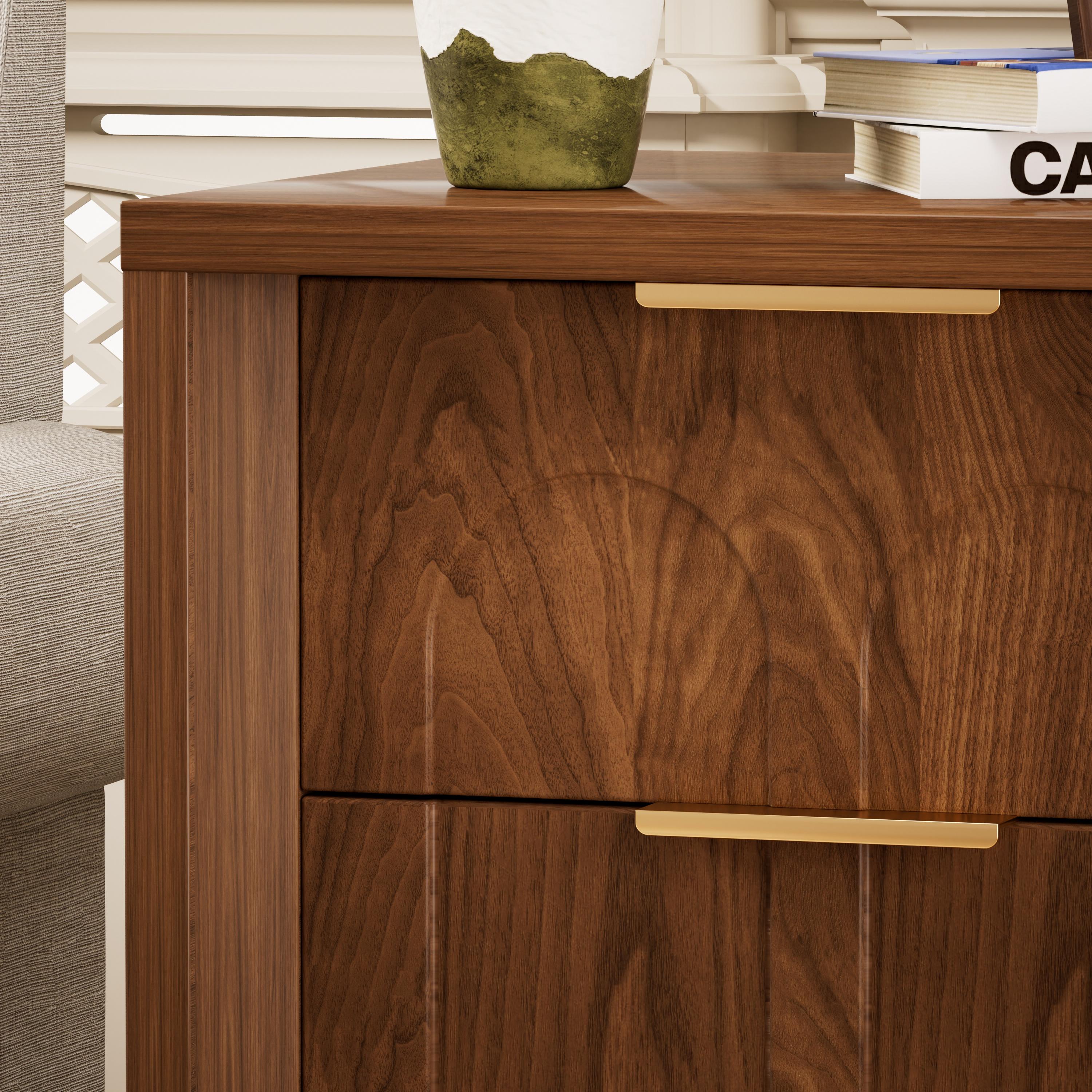 2-Pack Retro Nightstands, Mid-Century Modern 3-Drawer Bedside Tables with Gold Handles, Walnut Charger Station Cabinet, Sturdy Base Wood-Metal Indoor Bedroom Furniture 2-piece set