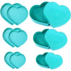 6 count Blue Heart  Sorting Trays --  Painting Bead Sorting Trays Art Organizer DIY Craft Rhinestone Plate Small Plastic Boxes Blue   Dotting Tools Heart Shape