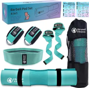 Barbell Pad Set with Ankle Straps – Thick Cushion Squat Pad for Hip Thrusts, Includes 2 Cable Machine Ankle Straps, Hip Resistance Band & Carry Bag for Gym Workout