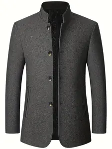 Men's Casual Formal Lambskin Jacket, Stand-Up Collar Single-Breasted Design, Side Pocket Detailing, Ideal for Office & Daily Wear