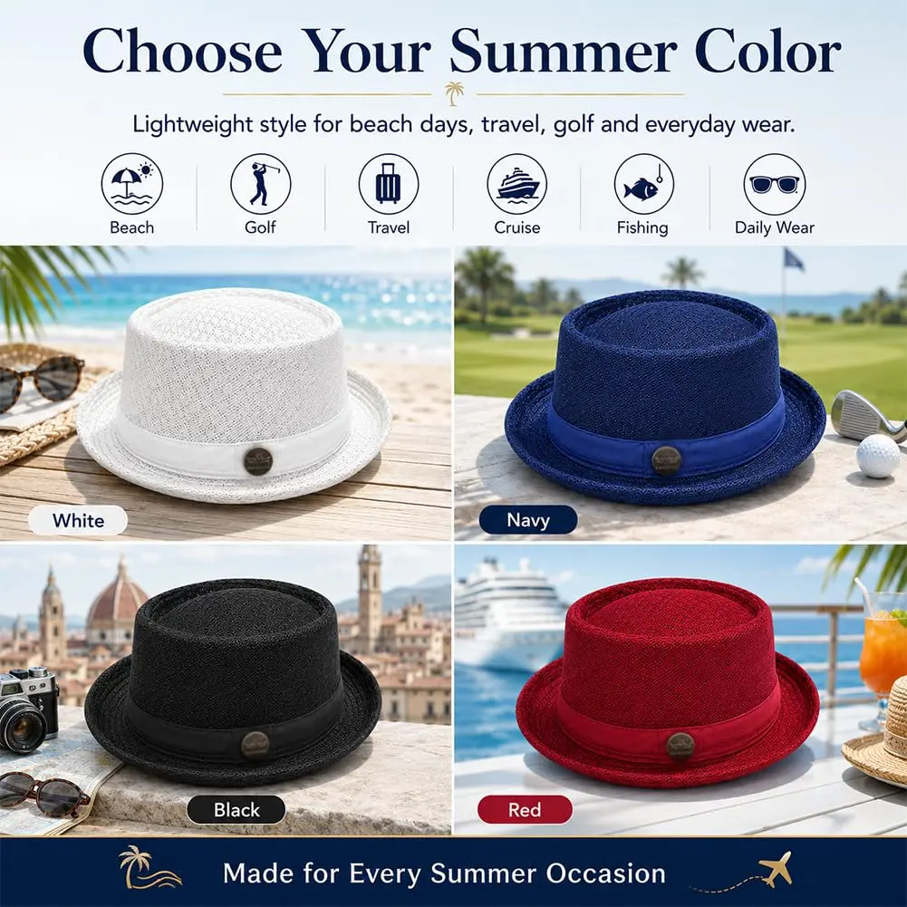 Sweaty heads in summer? This breathable mesh pork pie hat keeps air flowing all day! Foldable for travel