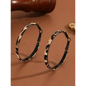 Fashionable Ring Earrings Set, Leather Strap with Letters Leopard Print Design, Unique Personalized Large Hoop Style Jewelry, Versatile Earrings