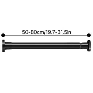 50–80 cm no-drill adjustable telescopic support rod, black — wardrobe hanging rod, bathroom shower curtain rod, household short storage rod