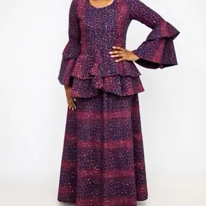 Elegant Leopard Print Two PCS skirt set with Ruffled Sleeves and Layered Peplum Waist for Women