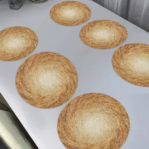 6pcs Natural Jute Woven Textured Placemats, Non-Slip Heat Resistant Mats, Rustic Farmhouse Table Decor, Simple Dining Table Accessories