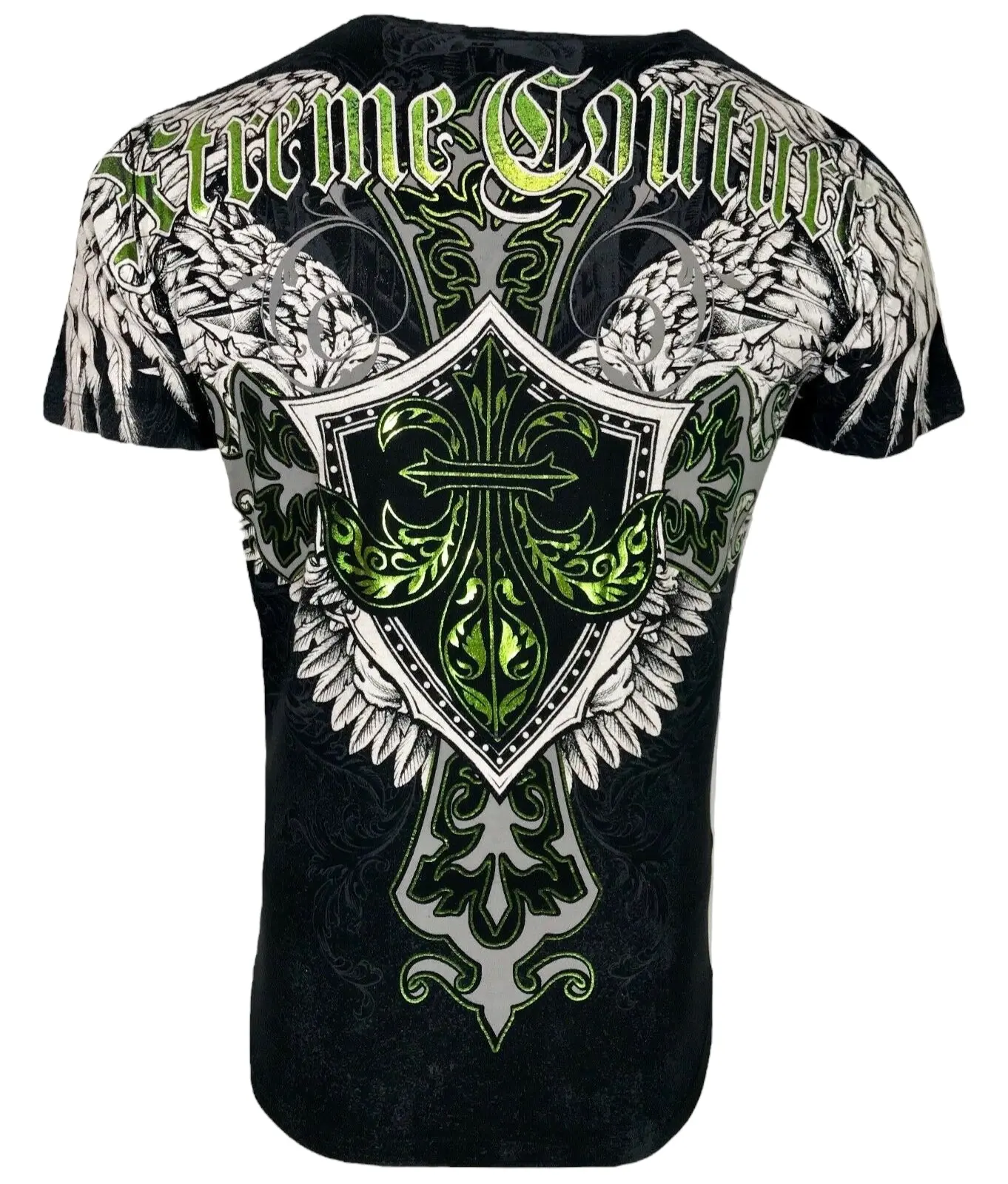 Xtreme Couture By Affliction Men's Short-Sleeve Round Neck Cotton T-Shirt - Menswear Top, Long View Black Crewneck Style