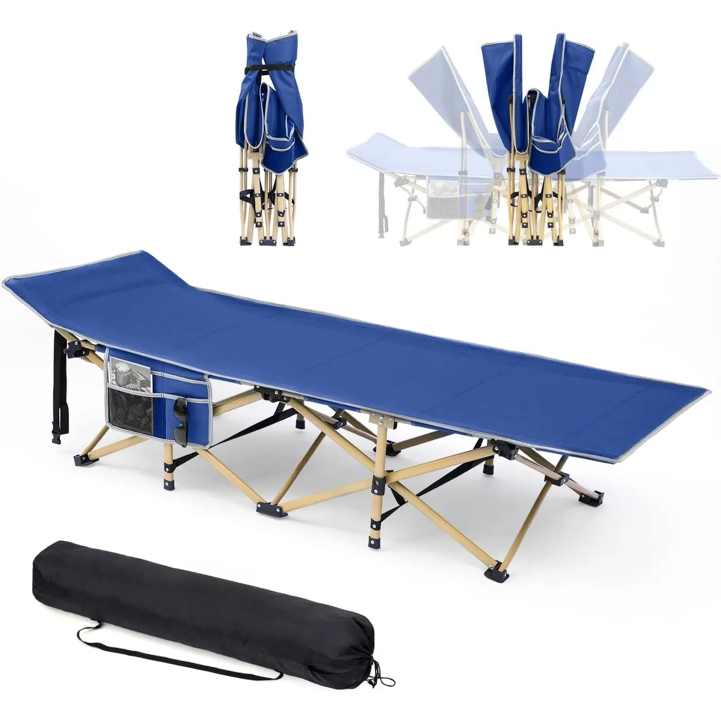 Adult Camping Crib, Camping Crib 2 One Side Pocket Crib, Can Sleep 450 Lbs (Max Load) Portable Folding Crib with Carry Bag, Can Be Used for Camping Beach Leisure Barbecue Hiking Office sleepingpad silla de