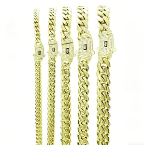 14K Gold Plated Miami Cuban Link Chain Stainless Steel Hip Hop Necklace for Men Women 6-14mm