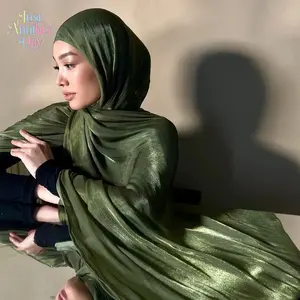 Breathable Shimmer Satin Hijab Scarf, Island Crepe Long Shawl, Lightweight Cool Headscarf for Women, Elegant Solid Color Wrap for Daily Wear, Muslim Hijab
