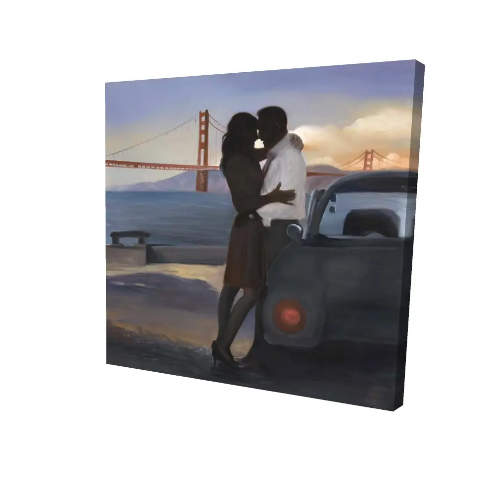 212 MAIN 24x24 in. High-Def Artistic Figurative Scene Wall Photo Poster Print - Durable, High Color Fastness Artwork with Mount, Easy Install Home Decoration, San Francisco Loving Couple Gate & Bay View Bedroom Gift