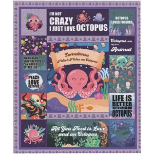 Octopus Blanket, Cute Funny Ocean Themed Throw Blanket - Soft Flannel Plush Cartoon Animal Blanket, Cozy Gift for Teen Girls Boys Kids, Bedroom & Home Decor, Octopus Lovers Gifts