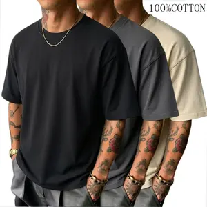 Men's 3-Pack 100% Cotton Basic Classic Ribbed Oversized Plain Vintage Loose Short-Sleeve Round Neck T-Shirts - Streetwear Casual Summer Fabric Tops, Menswear Clothing