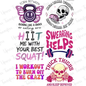 Kinda Wanna Workout Mini DTF Transfer Gang Sheet 24.5" Wide x 36" Long Direct To Film Trendy Vibrant Designs for Stylish Wardrobe