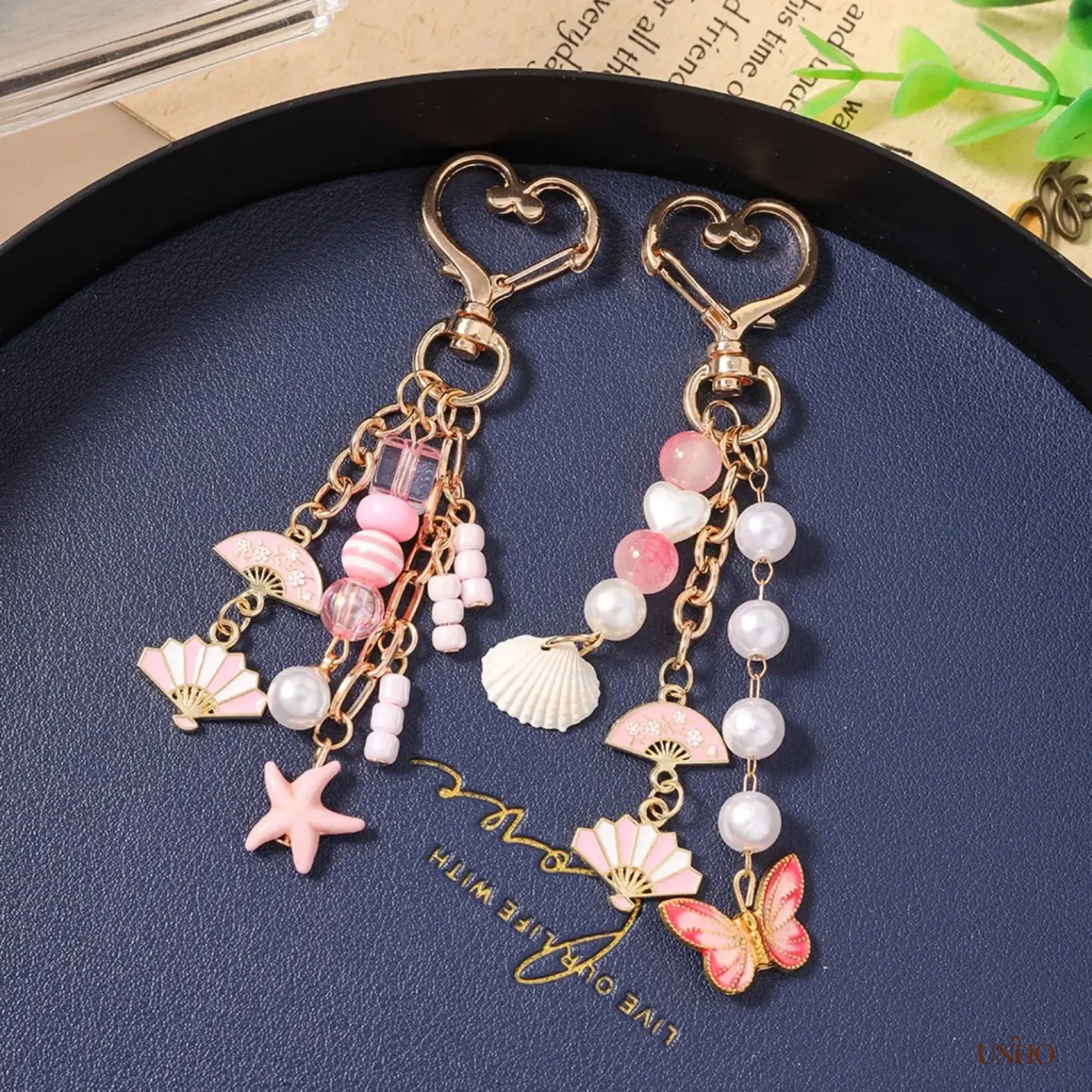 New Stylish Starfish Seashell Beaded Key Ring Bag Charm, Star Mini Alloy Clip Pendant With Fan Butterfly Motifs, Versatile Sports Outdoor Accessory For Daily Backpacks Handbags And Car Keys Styling