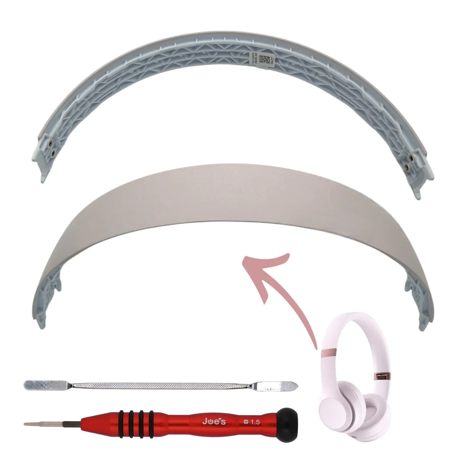 JoesGEcom Rubber Replacement Headband Arch Repair Kit for Solo 4 Wireless A3140 - Cloud Pink, Includes 1 Screwdriver & 1 Pry Tool, Full Fix for Broken Audio Headphone Parts, Headset