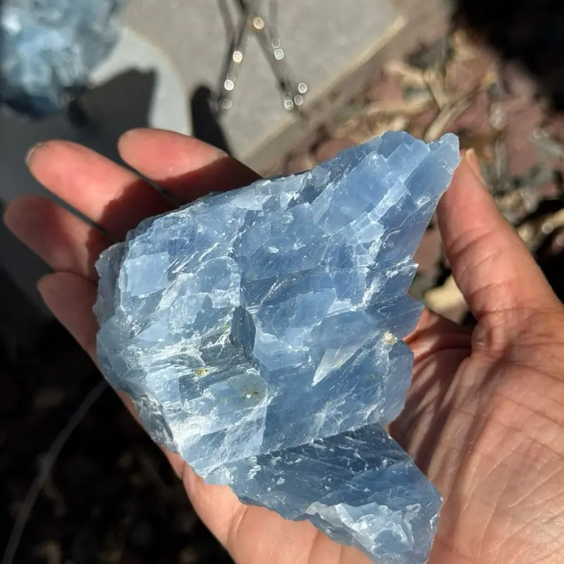 Blue Calcite Specimen - Natural Crystal Rock Specimen Displayed in Hand Home Decorative Piece store