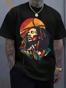 Men's Reggae Style Pattern T-Shirt-Bright Dreadlocks Character Print, Summer Casual Short Sleeve Tops And Weekend Outing Essential | Casual Style Shirt | Machine Washable