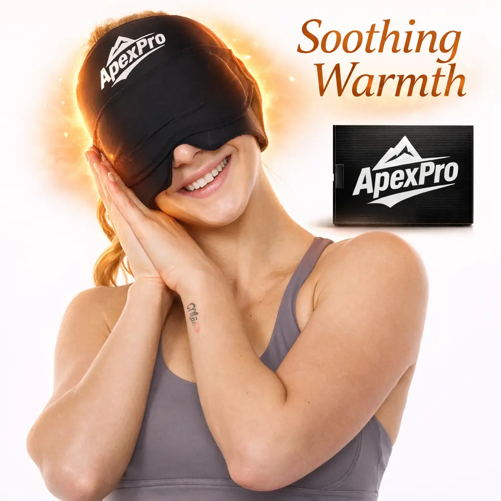 Apexpro Therapy Cap for Busy Parents, Reusable Hot/Cold Gel Head Wrap with Detachable Eye Mask for Migraine Relief, Adjustable Breathable Cooling Band