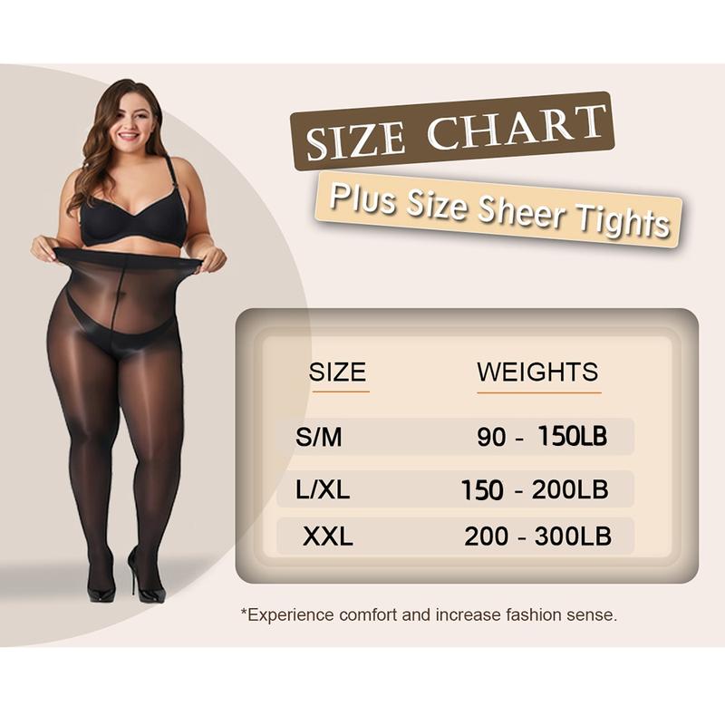 8D Silky Luster Tights for Women, Comfort Double-Gusset Pantyhose, Reinforced Toe Anti-Ladder Hosiery, Plus-Size Friendly