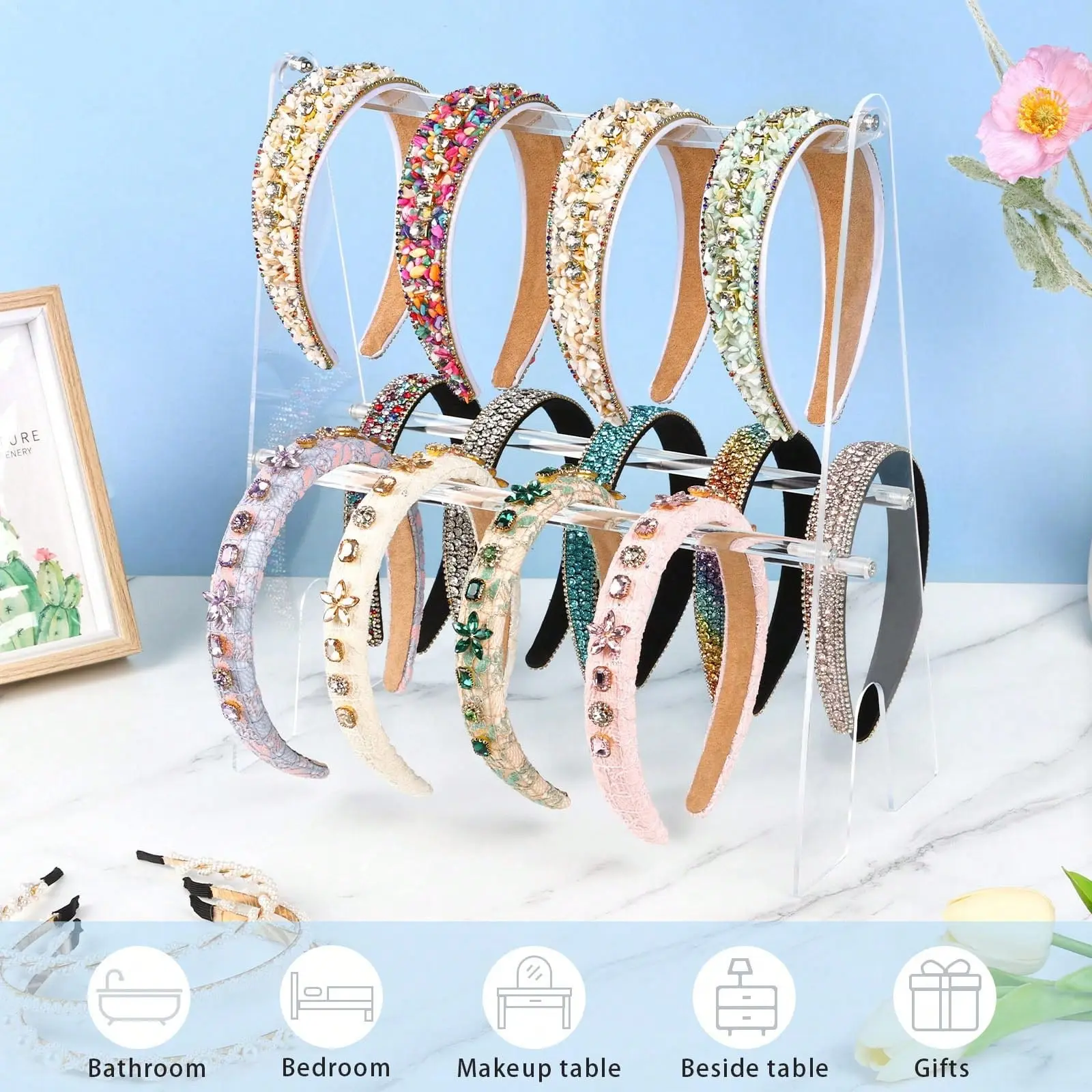 2 Layers Headband Holder,Clear Acrylic Headband Organizer,Headband Dispaly Stand,Headband Storage Organizer For Womens And Girls