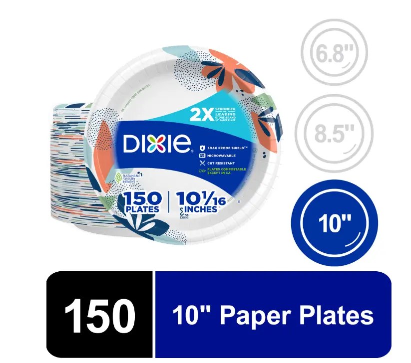 Disposable Paper Plates Dixie, 10", Multi-Color, 150 Count