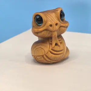 1pc Handcrafted Wooden Zodiac Snake Statue Ornament, Collectible Figurines, perfect for desktop decoration, ideal gift for birthdays and festivals - No electricity required