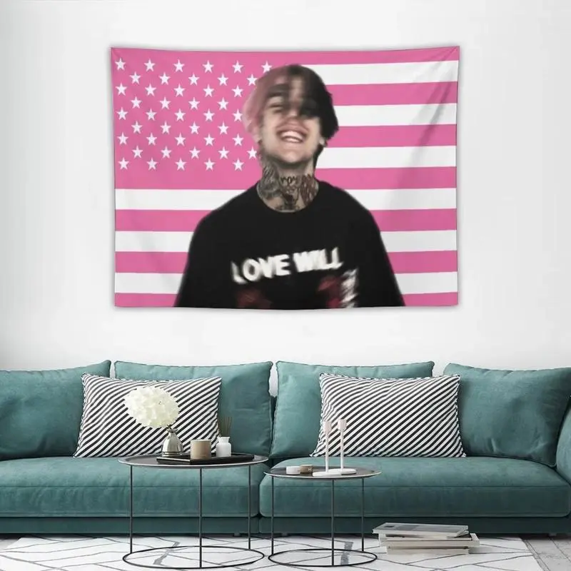 Lil Peep Pink Printed Rectangular American Flag Emo Rap Tapestry - Polyester Home Decor, Hip-Hop Fan GothBoiClique Banner, Bedroom Decor Decorative Accents Tapestry for Music Space