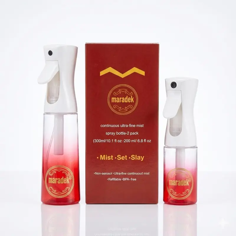 Maradek Continuous Ultra-Fine Mist Spray Bottle Set 2-Pack 300ml & 200ml Refillable Hair Mister Non-Aerosol Leak-Proof Water Sprayer for Hair Styling Plants Cleaning Skincare BPA-Free