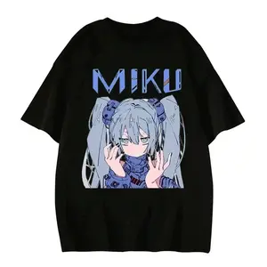 Japanese Anime Character Cute Miku Graphic Tee 2024 Summer New Style Soft Cotton Casual Street Fashion Short Sleeve Top For Women Girls Anime Fans Trendy Daily Outfit Halloween Christmas Gift T-Shirt