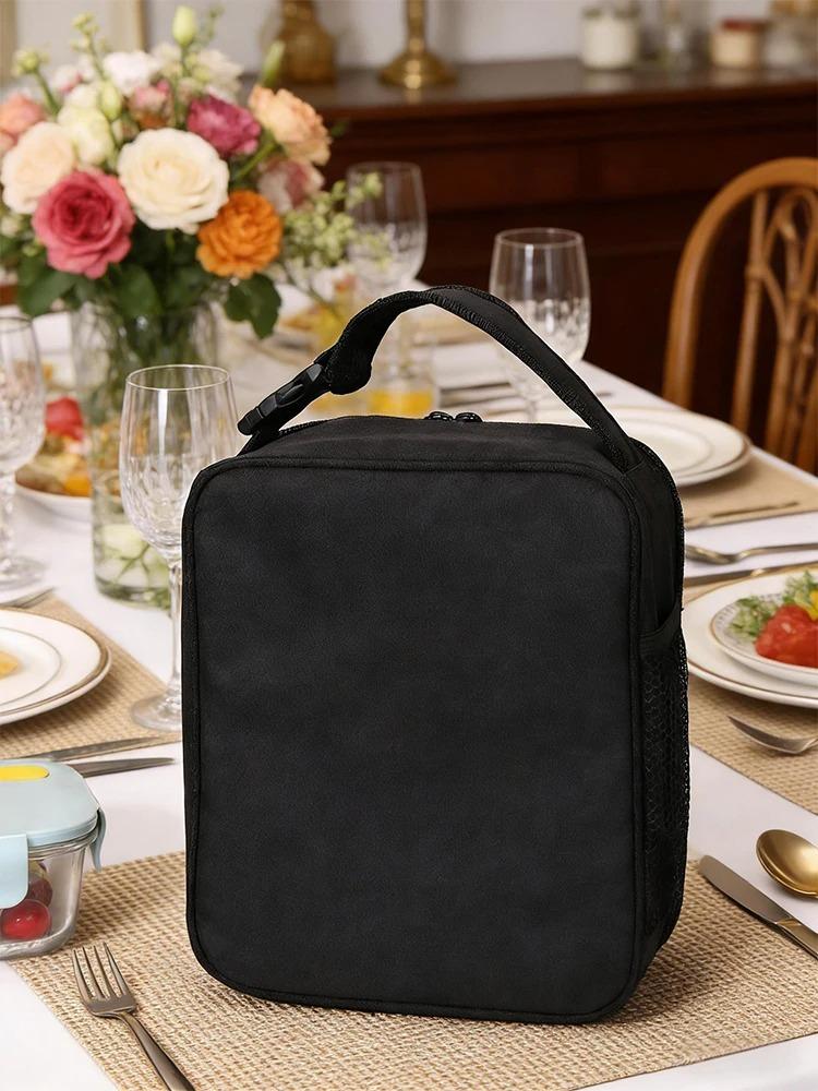 Unisex Pure Color Lunch Bag with Handle Card Buckle Design Thermal Insulation Reusable for Daily Commuting Back to SchoolCamping