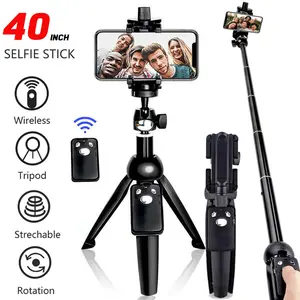Selfie Stick Phone Tripod - 40 inch Tall Cell Phone Holder with Detachable Wireless Remote for Recording, Video and Picture, Phone Stand for iPhone, Android, Camera & Gopro