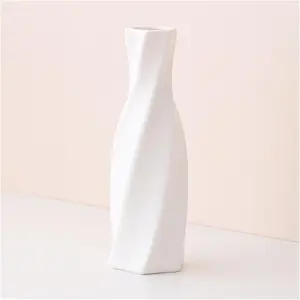 Modern Ceramic Vase - White Geometric Decorative Vases for Living Room, Mantel, Table Decoration DAERTU