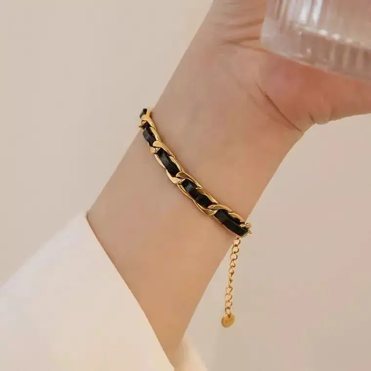 18K Gold Braided Leather Bracelet – 7mm