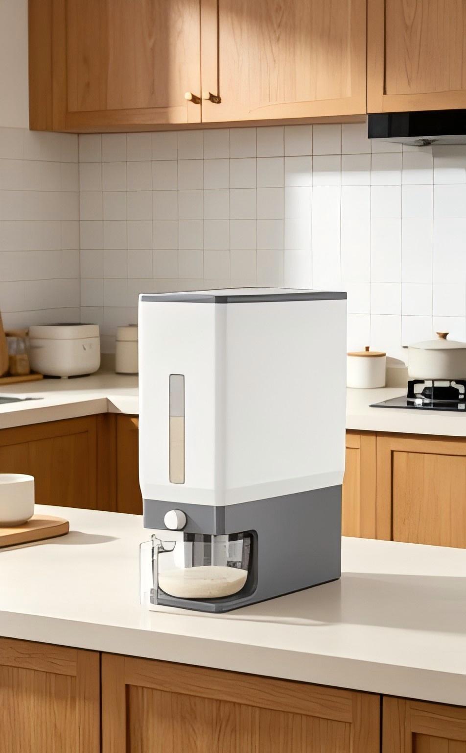 25 Lbs(11.3kg) Rice Dispenser, Sealed Moisture Proof Rice Storage Container with Measuring Cup for Kitchen Pantry Household Use, BPA-Free, 1 Pack Grey