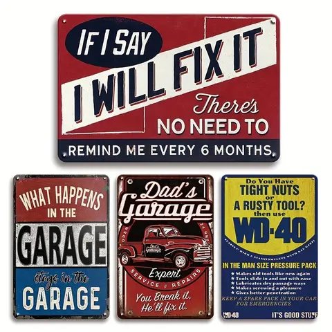 4pcs High-Quality Iron Vintage Metal Signs Set - Decorative Plaque, 20x30cm(8x12in)/30x20cm(12x8in), Wall Decor Bedroom/Bathroom, Men's Essentials, Bar-Cafe Decor, Patina Charm Finish, Father's Gift, Home Supplies