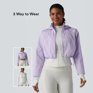 Halara Durable Water Repellent Hooded Thumb Holes Curved Hem Running 3-in-1 Jacket with Pockets