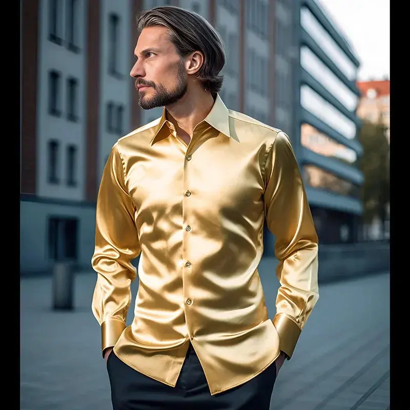 Mens Gold Silk Satin Shirt 70s Disco Dance Nightclub Dress Shirts Men Party Wedding Long Sleeve Casual Shirt Chemise Homme 2XL - TikTok Shop Mens Gold Silk Satin Shirt 70s Disco Dance Nightclub Dress Shirts Men Party Wedding Long Sleeve Casual Shirt Chemise Homme 2XL - TikTok Shop