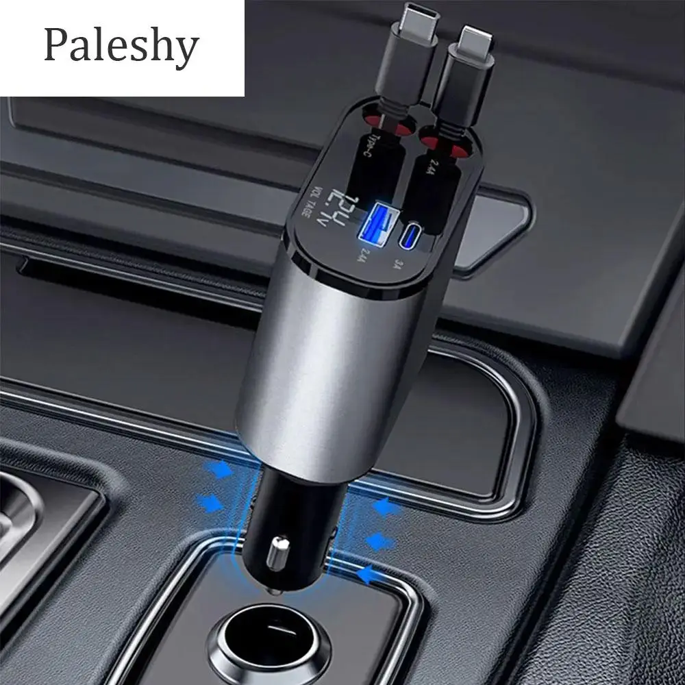 4 In 1 Mobile Phone Charging Car Charger, 1 Count Multifunctional Retractable Cable & USB Car Charger Adapter, Car Electrical Appliances, Summer Essen