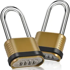 4 Digit Heavy Duty Combination Padlock - 105mm Long Shackle Weatherproof Outdoor Combo Lock for Storage Units, Gym Lockers, Fence Gates & Shed Doors, Golden 2pcs Long Shackle