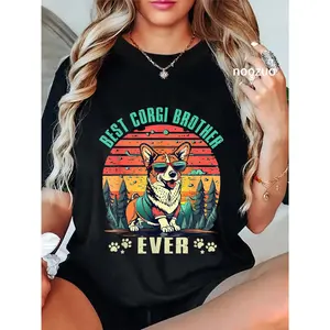 100% Cotton Best Corgi Brother Ever Dog Lover Vintage Retro Sunset T-Shirt