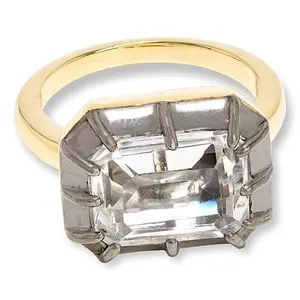 Rarities Gold-Plated Black Tip Quartz Crystal East/West Ring