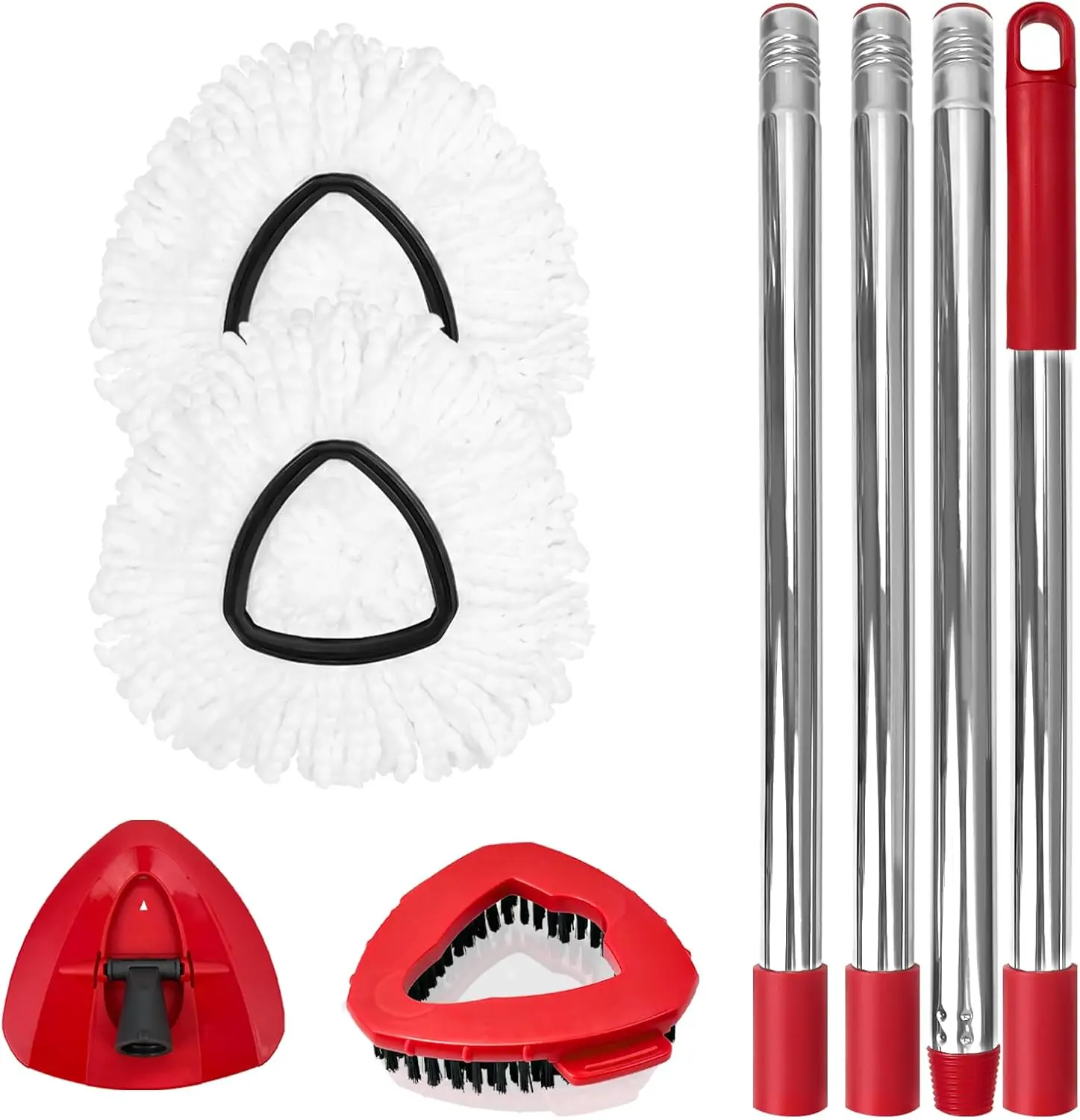 OCedar EasyWring 1-Tank System Replacement Kit - Spin Mop Heads, Scrubber Head, 4-Section 30-58in Adjustable Handle, Base, Microfiber Mop Refills for Floor Cleaning (No Bucket)