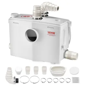fathersdaygift VEVOR Macerator Pump, 1200W, 48 GPM Flow, 33 ft/10 m Head, Macerator Sewerage Toilet Pump with 4 Water Inlets, Waste Water Disposal Upflush Machine for Toilet, Basement, Shower, Sink, Laundry, Bathtub